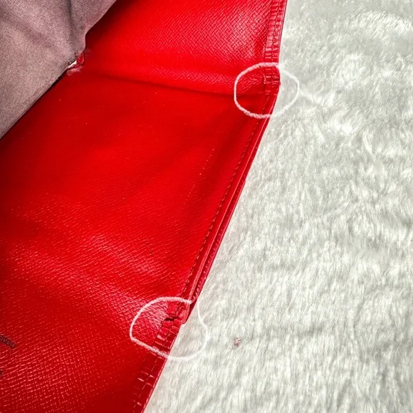 💯Louis Vuitton Red Epi Leather Trifold Wallet custom painted X Kusama dots 🔴⚪️ - Picture 12 of 15
